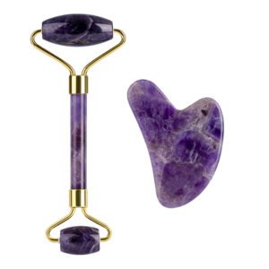 Natural Stone Amethyst Roller And Gua Sha Set