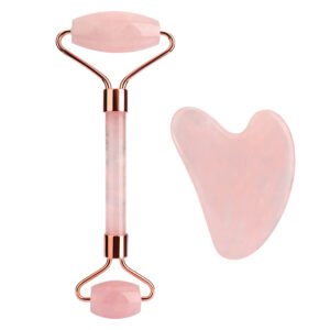 Natural Stone Rose Quartz Roller And Gua Sha Set